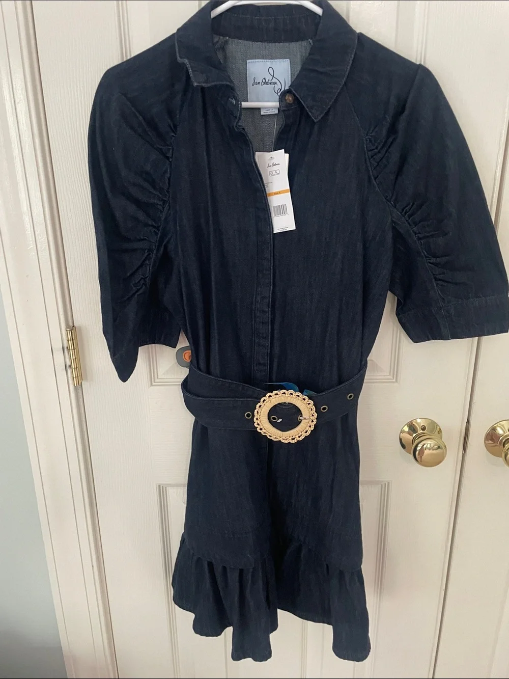 Denim Shirt Dress with Belt - Navy